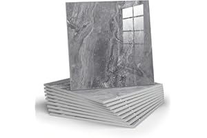 CHEJIAYE 10pcs Marble Peel and Stick Waterproof Shower Wall Panels, Peel and Stick Backsplash Tile, PVC Wall Panels for Bathroom, Kitchen, and Living Room - 11.8"x11.8" Shower Tiles (Gray,9.7 sq.ft)