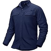 TACVASEN Men's Fishing Shirts Long Sleeve Sun Protection UPF50+ Quick Dry Button Down Shirts with Zipper Pockets
