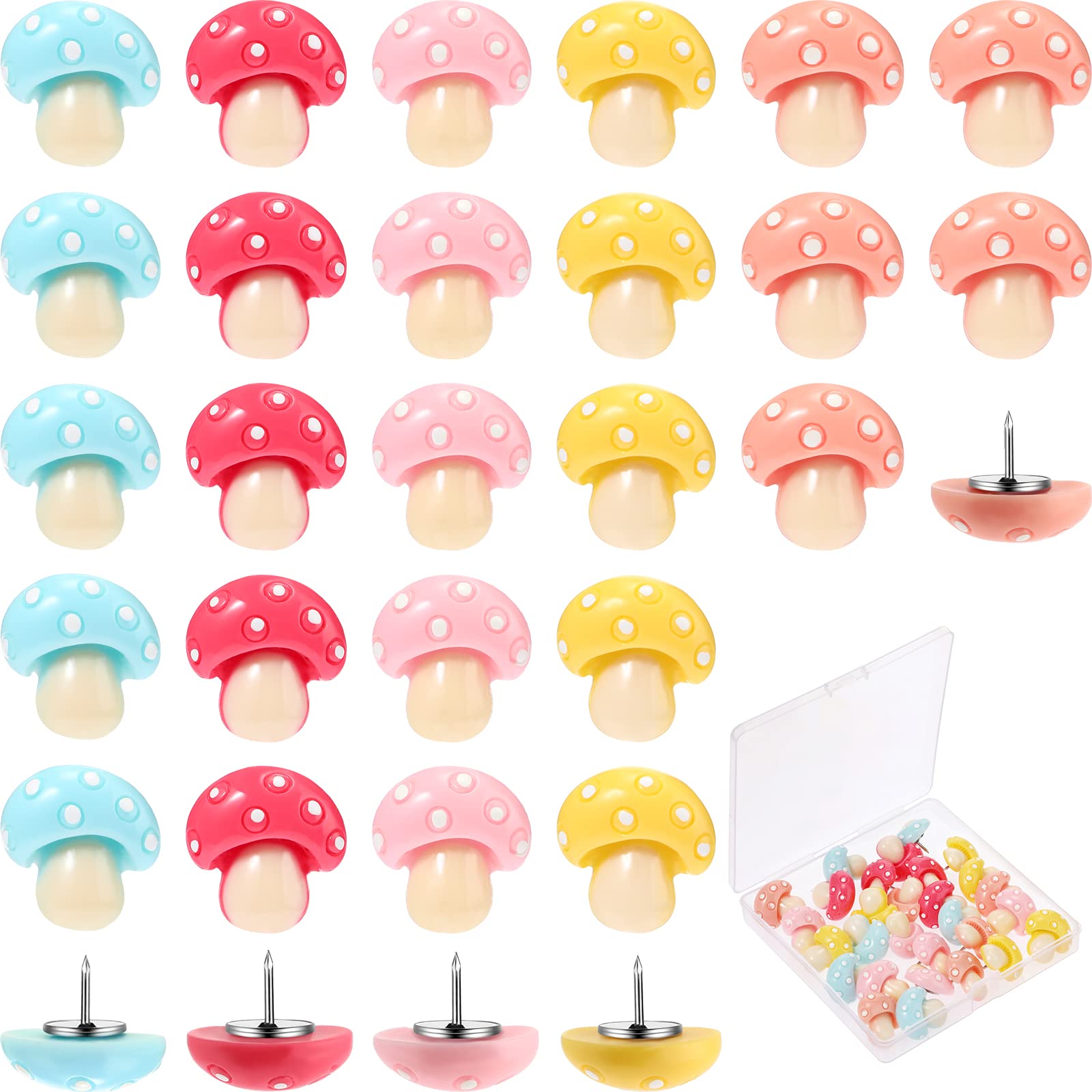 30 Pieces Mushroom Thumb Tacks Mushroom Pins Resin Pushpin Handmade Pushpin for Photos Wall, Maps, Bulletin Board or Cork Boards