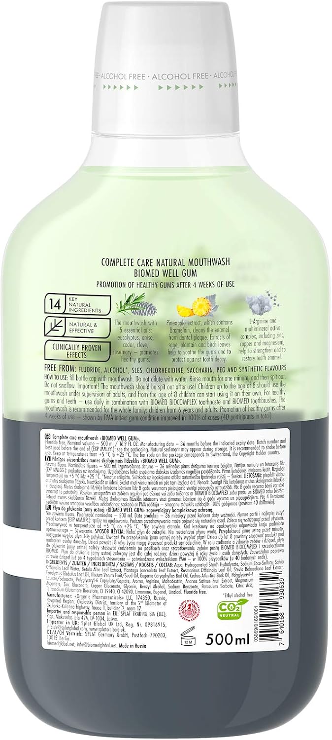 Biomed Well Gum Natural Mouthwash with Eucalyptus and Essential Oils to Promote Healthy Gums, Alcohol Free, Mint - 500ml (Pack of 1) - Image 3