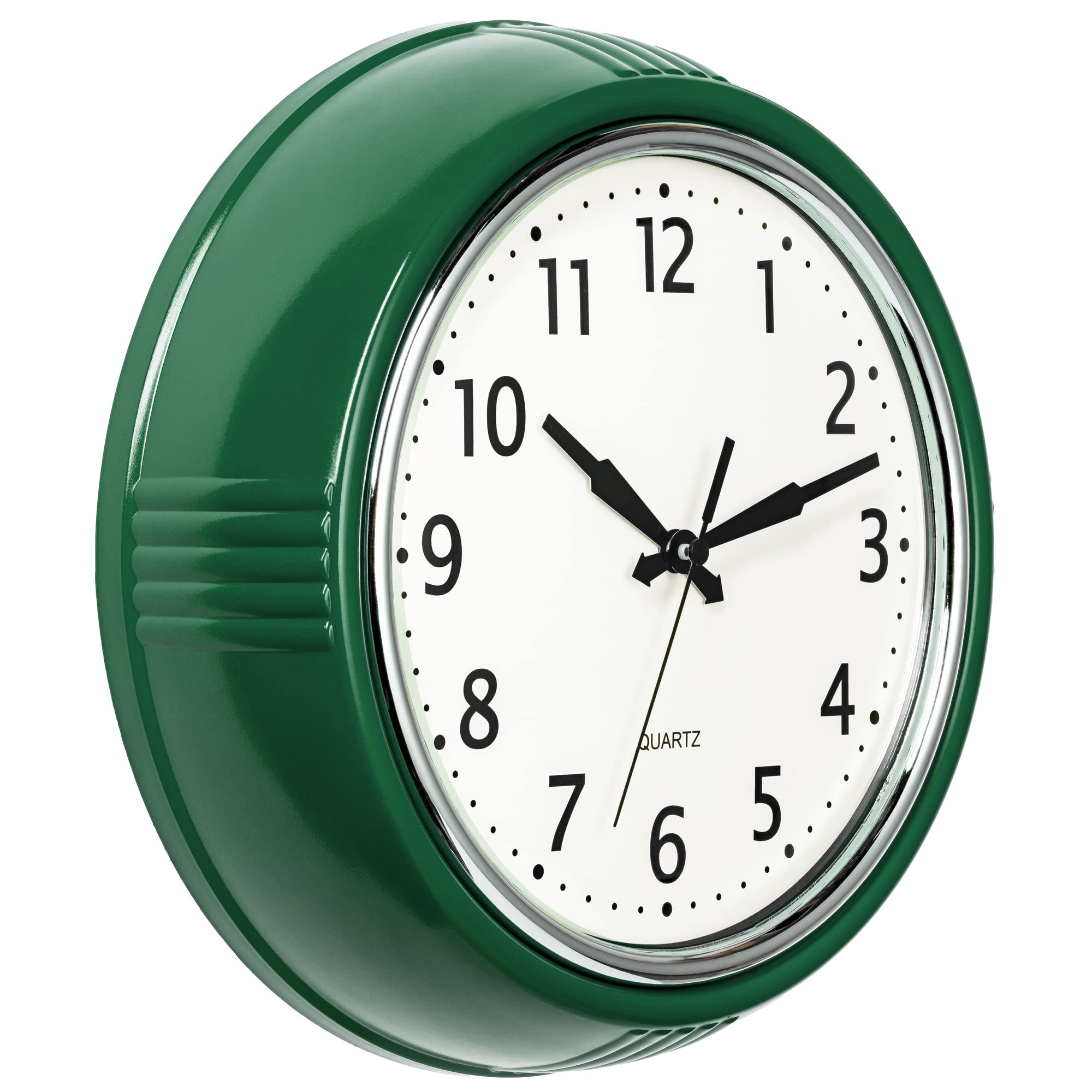 Photo 1 of Bernhard Products Retro Wall Clock 12 Inch Hunter Green Kitchen 50's Vintage Design Round Silent Non-Ticking Quartz Battery Operated Clocks for Home Office School Classroom Kids Bedroom Living Room