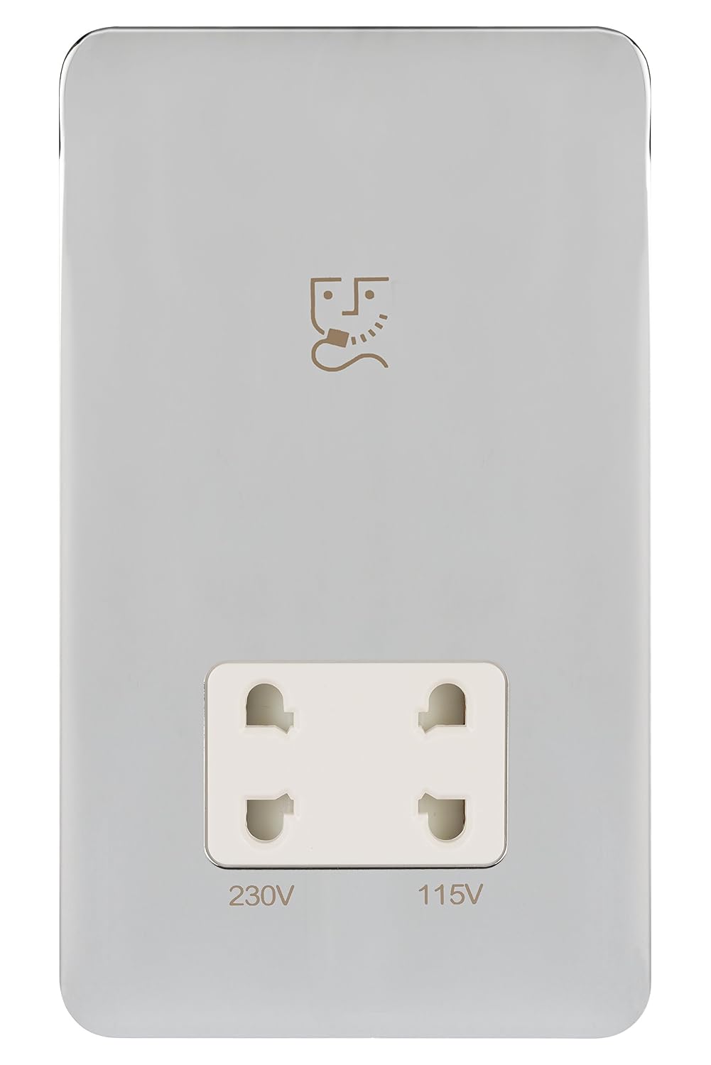 Schneider Electric Lisse Screwless Deco - Double Shaver Socket, Dual Voltage, 115/230V GGBL7090WPCS, Polished Chrome with White Insert