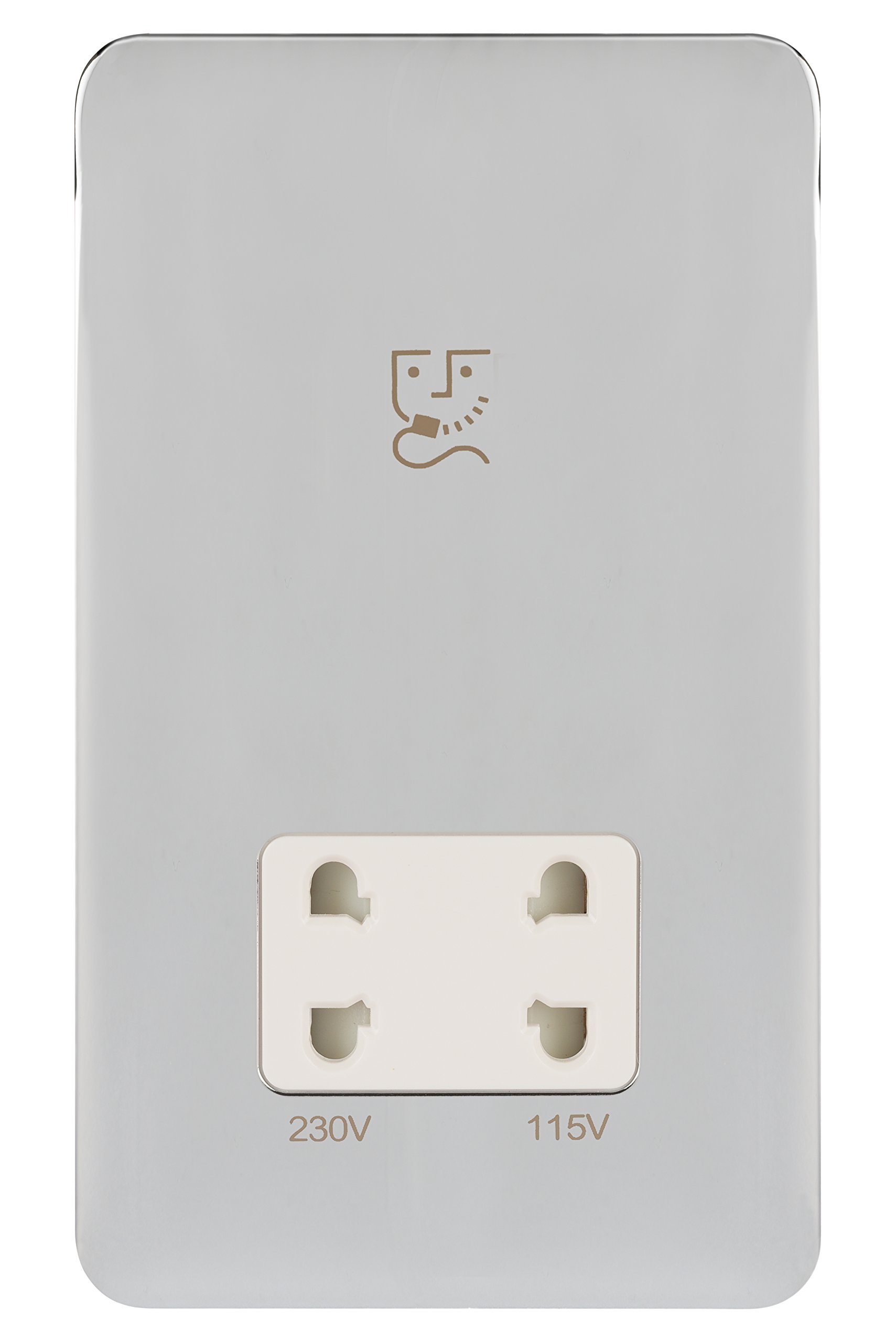 Schneider Electric Lisse Screwless Deco - Double Shaver Socket, Dual Voltage, 115/230V GGBL7090WPCS, Polished Chrome with White Insert
