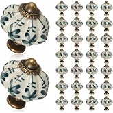 Wenqik 30 Pcs Ivory Pumpkin Knobs, Vintage Cabinet Knobs, Green Spotted | Retro Ceramic Drawer Pulls, Decorative Dresser Handles with Mounting Screws for Cabinet, Drawer, Cupboard, Closet Door