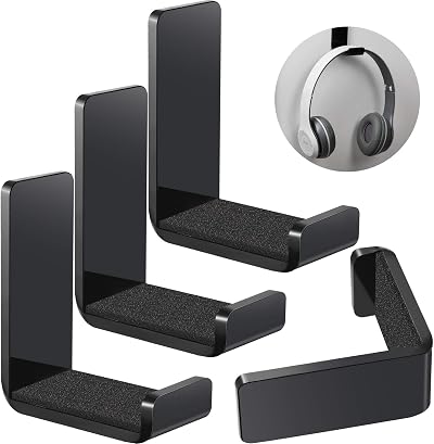 Weewooday 4 Piece Headphone Hanger Holder Desk Wall Mount Adhesive Acrylic Black