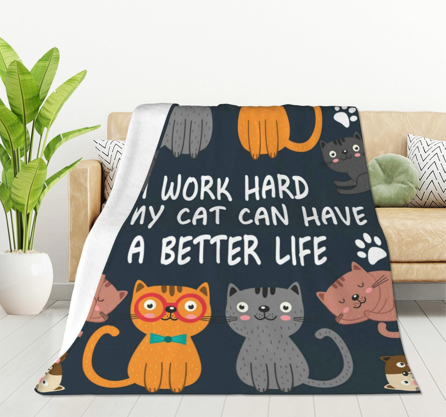 HGOD DESIGNS Funny Cat Throw Blanket with Inspirational Soft Blankets and Throws 100x130cm Caring for Women Men