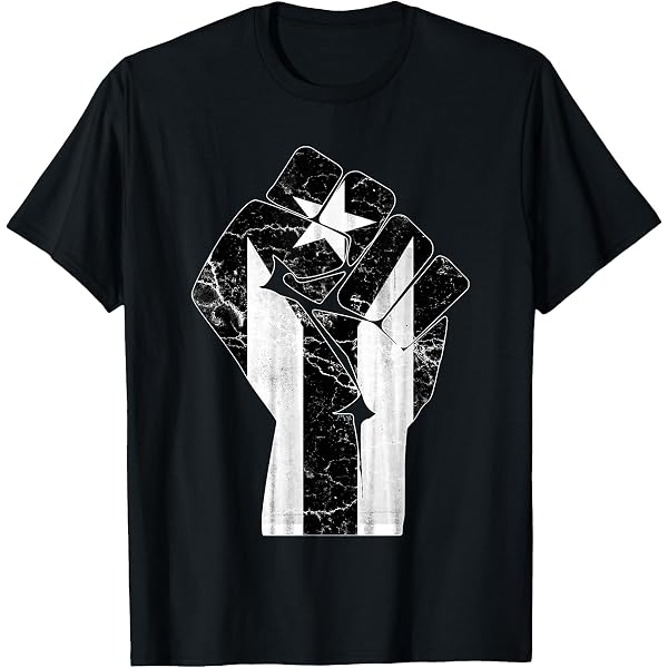 T-shirt Donna Girocollo Con Bandiera Di Protesta Porto Rico Nero E Bianca, Cotone 100%, Bianca - 3