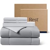 REST&reg; Evercool&reg;+ Cooling Comforter Set for Hot Sleepers, 4PC, King | 1 Comforter + 1 Fitted Sheet + 2 IONIC+ Silver Pillowcases, Cool-to-Touch for Night Sweats, Deep Pocket, Wrinkle-Free