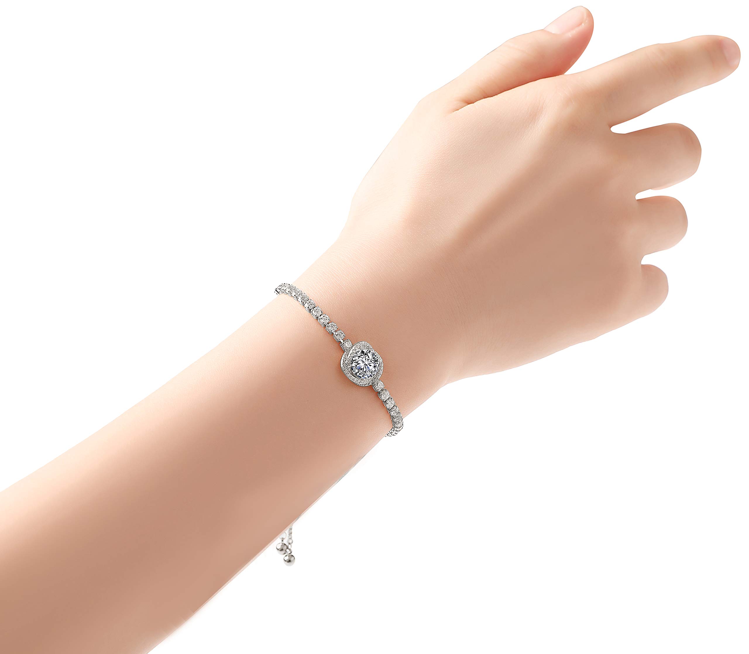 Majesty Tennis Chain Synthetic Diamond Tennis Bracelets for Women Teen Girls Sister Bracelets White Gold Plated Cubic Zirconia Adjustable Bracelets