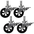 OK5STAR 8 Inch Scaffolding Wheels Set of 4, Scaffold Caster with Dual Locking Brakes, Heavy Duty 750LBS Capacity per Rubber Caters 1-1/4" Solid Round Stem Replacement for Scaffold Workbench Shelves