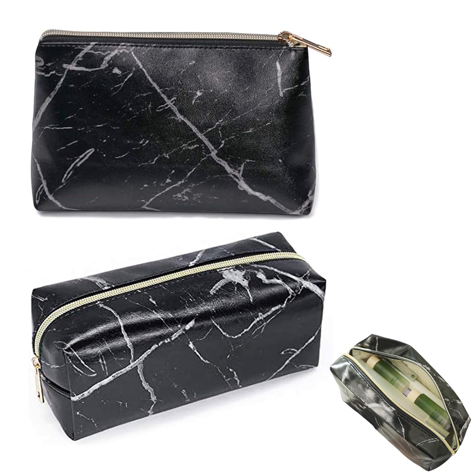 2PCS Black Marble Cosmetic Makeup Bag, Portable Travel Cosmetic Bag, Waterproof Cosmetic Bag with Black Marble Pattern, for Storing Cosmetics, Coin Purses, and Travelling Carry