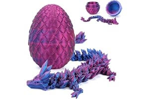 HOCADO 3D Printed Dragon in Eggs 12in Articulated Dragon Crystal Dragon Fidget Toy with Dragon Eggs Flexible Executive Desk Toys Home Office Decor (Laser-Purple)