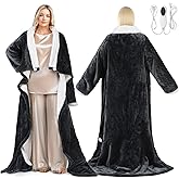 PASAMIC Electric Wearable Heated Blanket with Foot Pocket, Heated Blanket Wearable with Sleeves, Flannel & Sherpa Electric Throw, 10 Heat Settings & 2-8H Auto Shut-Off, 50 * 70"+18", Dark Grey