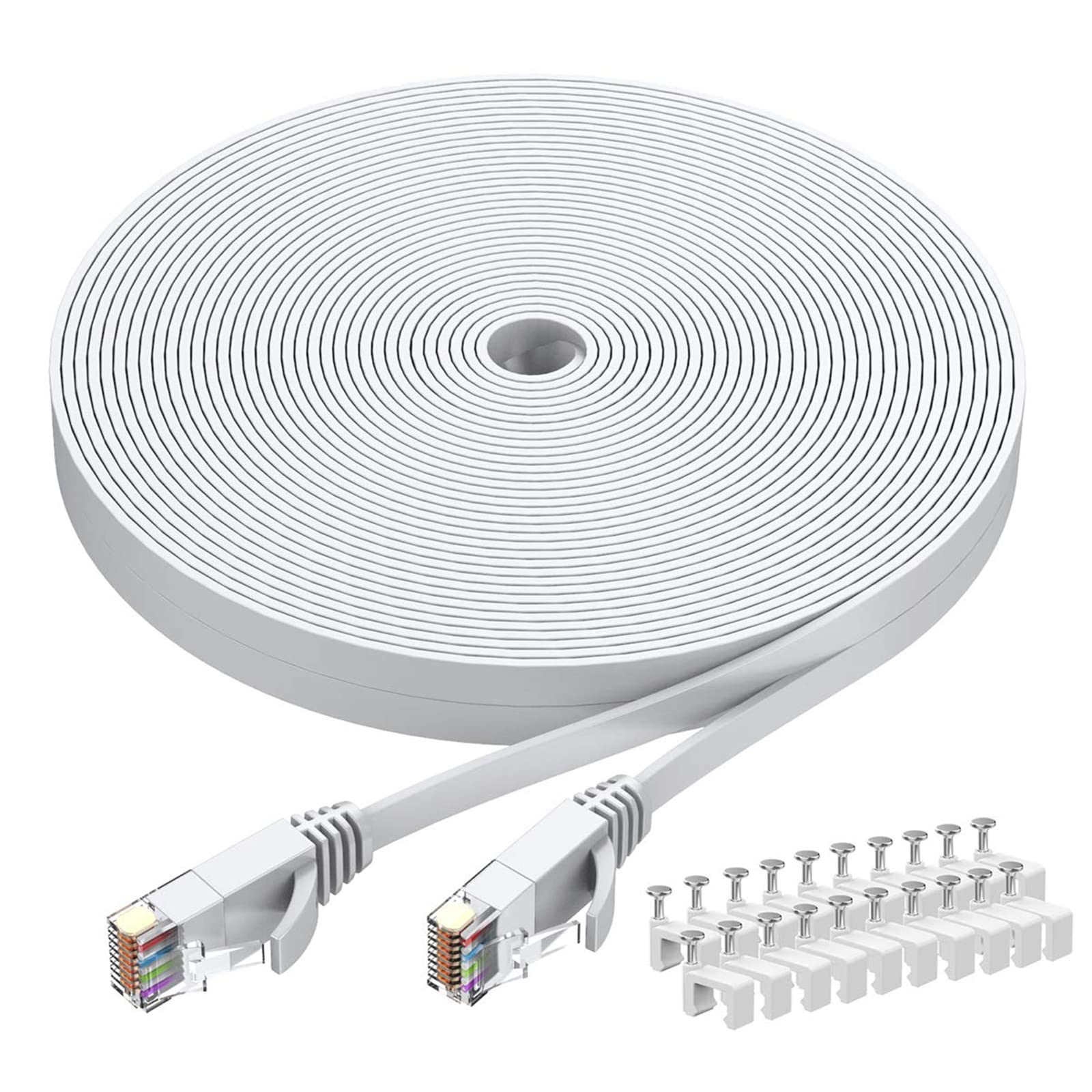 Photo 1 of BUSOHE Cat6 Ethernet Cable 30 FT White, Cat-6 Flat RJ45 Computer Internet LAN Network Ethernet Patch Cable Cord - 30 Feet