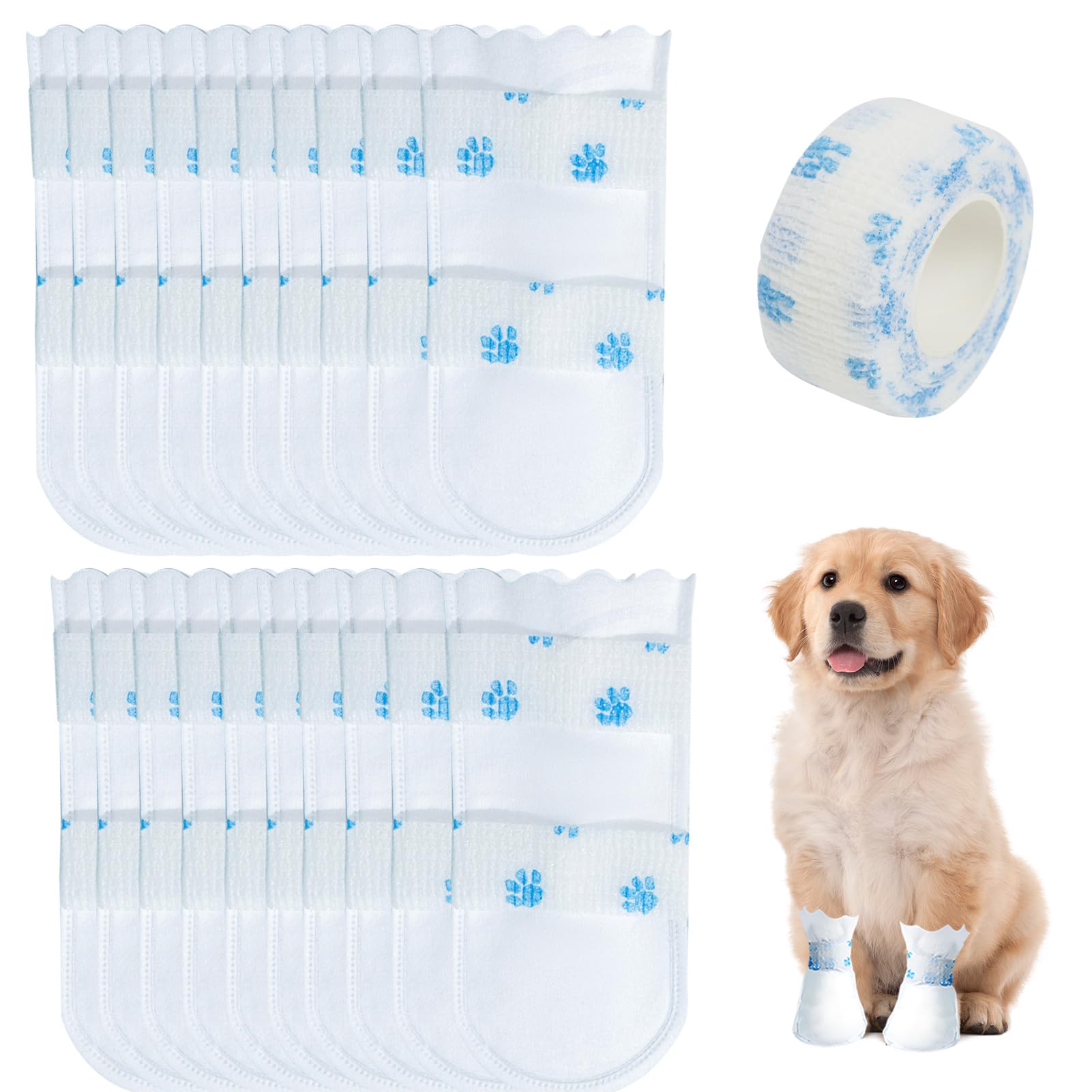 20pcs Disposable Dog Boots for Injured Paws, Waterproof Dog Shoes with Bandage Dog Paw Protectors Stop Licking Disposable Pet Socks for Dogs Paw Bandage Cover Indoor & Outdoor Walking (S(5-16 lb))