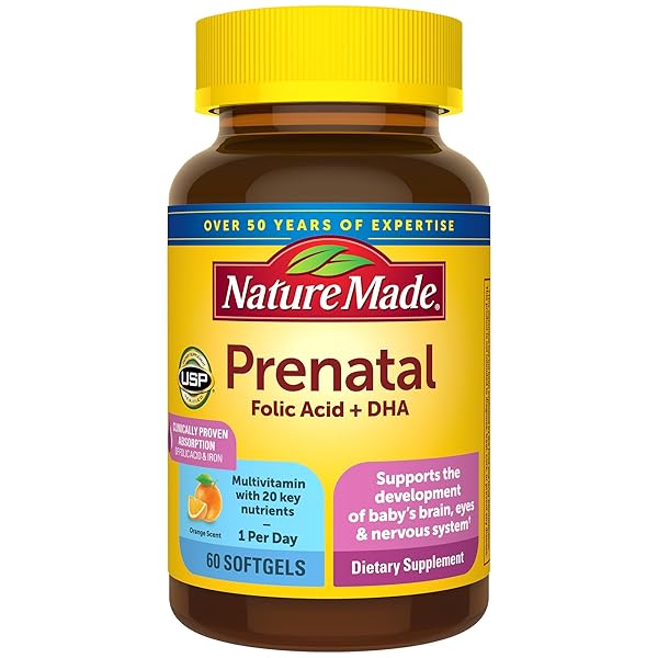 NATURE MADE PRENATAL VITAMINS FOR WOMEN WITH FOLIC ACID + DHA, PRENATAL VITAMIN AND MINERAL SUPPLEMENT FOR DAILY NUTRITIONAL SUPPORT, 60 SOFTGELS, 60 DAY SUPPLY