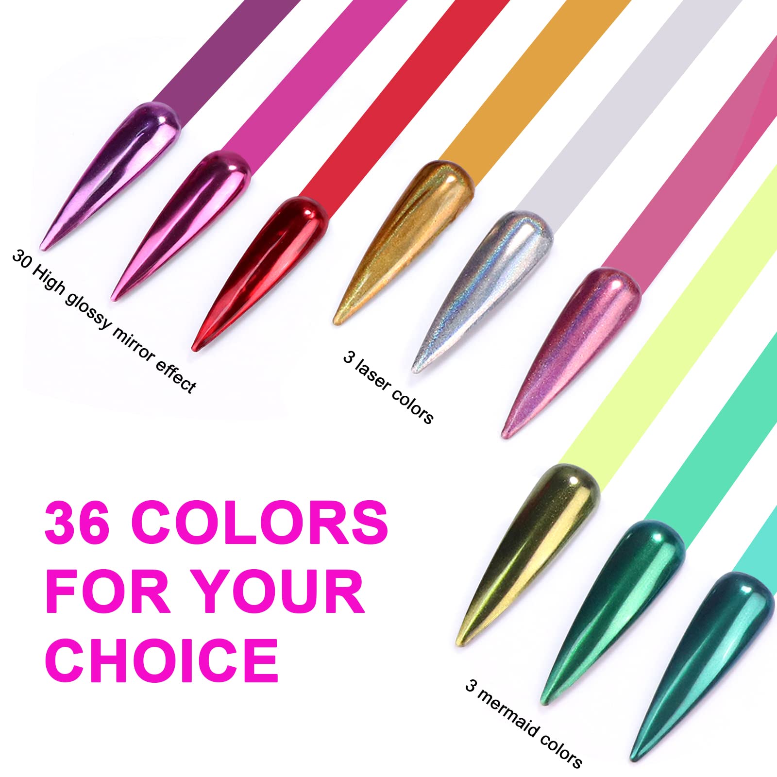 36Pcs Saviland Mirror Chrome Nail Powder Set - Metallic Holographic Chrome Nail Powder Black Blue Silver Gold Mirror Nails Chrome Powder for Nails French Manicure Nail Art Decoration Home Salon DIY - Image 5