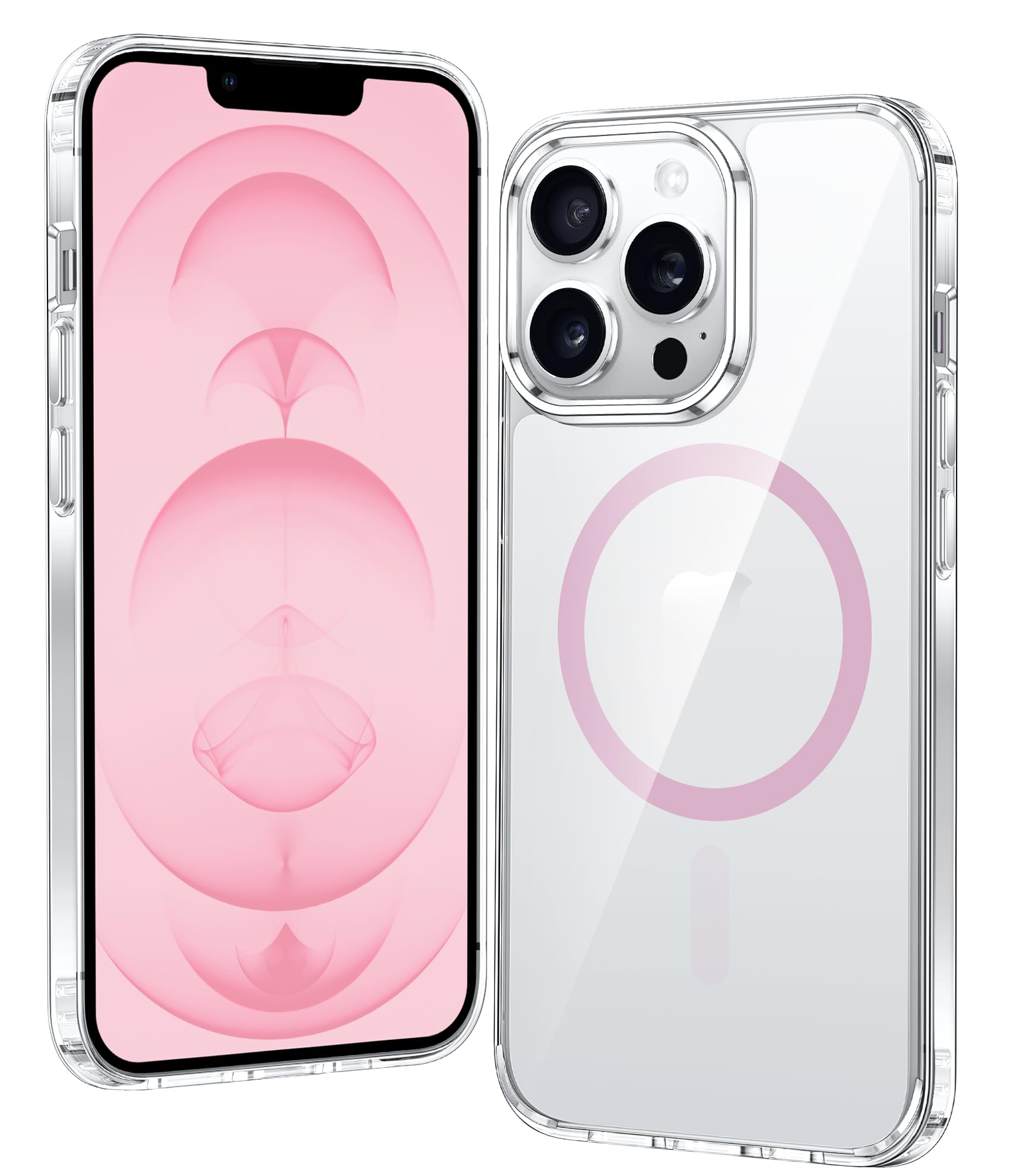 Photo 1 of FNTCASE for iPhone 12 Pro-Max Case: Strong Magnetic Anti-Yellowing Slim Clear Case | Military Grade Protective & Shockproof Rugged Drop Protection Thin Shell Transparent Cell Phone Cover(Clear-Pink)