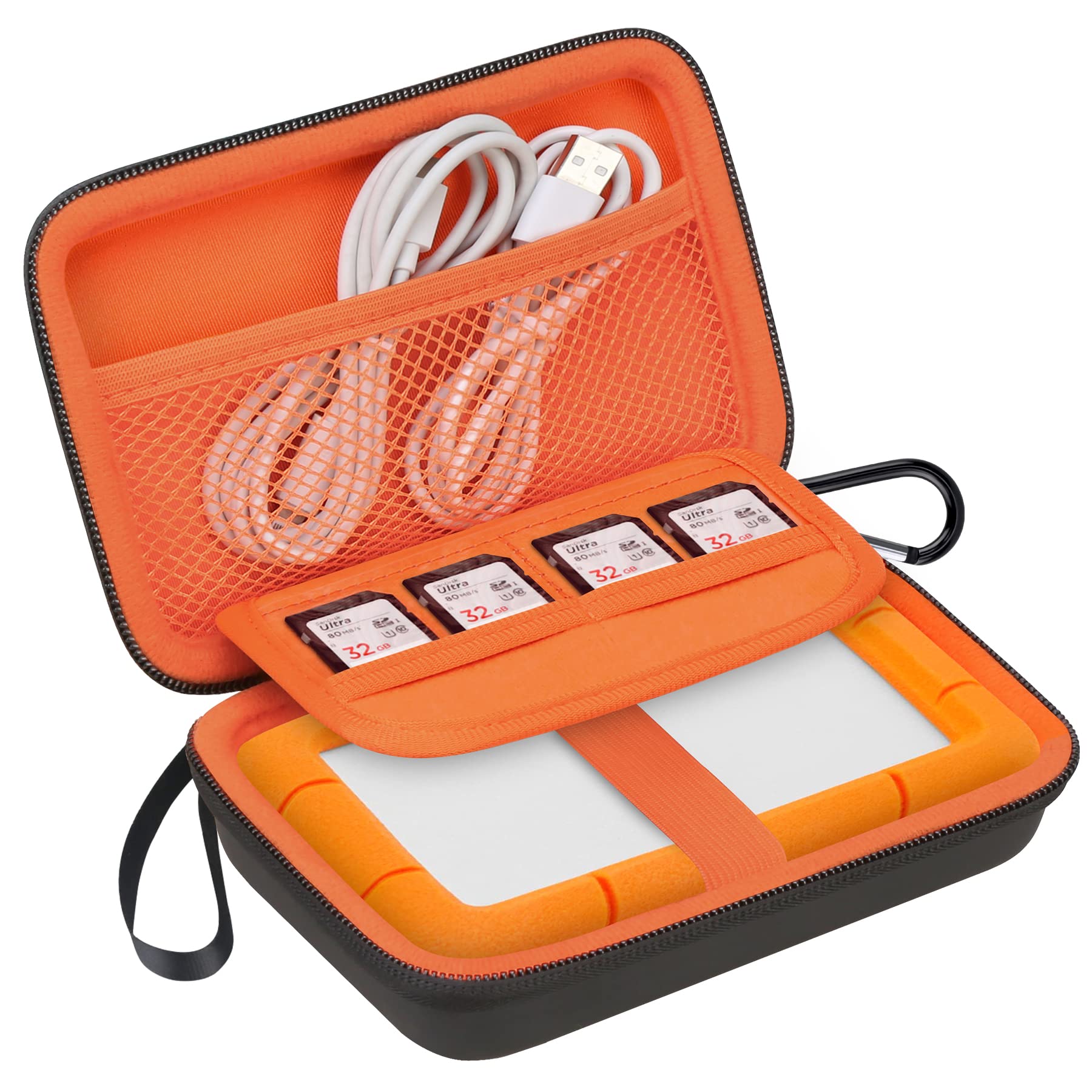 Lacdo Hard Drive Carrying Case for LaCie Rugged Mini/Rugged Thunderbolt USB 3.0 2.0 USB-C External Hard Drive Portable HDD 1TB 2TB 4TB 5TB EVA Shockproof Protective Storage Holder Travel Bag, Orange