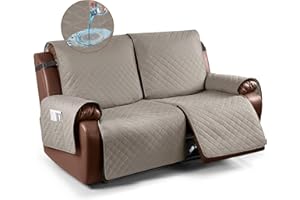 KinCam Waterproof Oversized Loveseat Recliner Cover, Non-Slip Reclining Couch Covers for 2 Seat, Recliner Sofa Cover Furniture Protector with Elastic Straps for Kids, Pets, Khaki