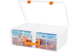 Photo Storage Box 5" x 7", 18 Inner Extra Large Photo Organizer Acid-Free Photos Storage Case with Handle, Plastic Craft Keep