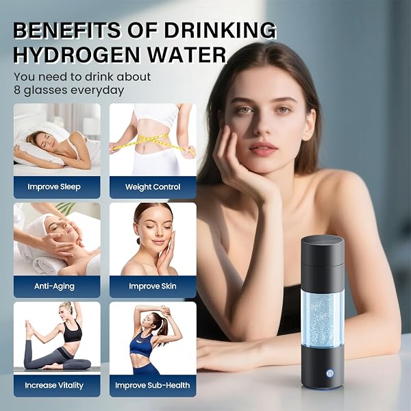 HYDROGEN WATER BOTTLE GENERATOR WITH SPE PEM TECHNOLOGY, 4000PPB HYDROGEN WATER GENERATOR, QUICK ELECTROLYSIS HYDRO HYDROGEN WATER BOTTLE GENERATOR FOR HEALTH ENTHUSIASTS & TRAVELERS [BLACK]