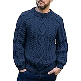 Mens Cable Knit Pullover Sweater Winter Crew Neck Long Sleeve Ribbed Vintage Sweaters