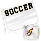 Hillban 2 Pcs Soccer Gifts Chenille Letter Bags Preppy Patch Makeup Bag Flat Clear Pouch PVC Organizer Purse Waterproof Travel Cosmetic Bag Portable Toiletry Storage Bag for Women Girl
