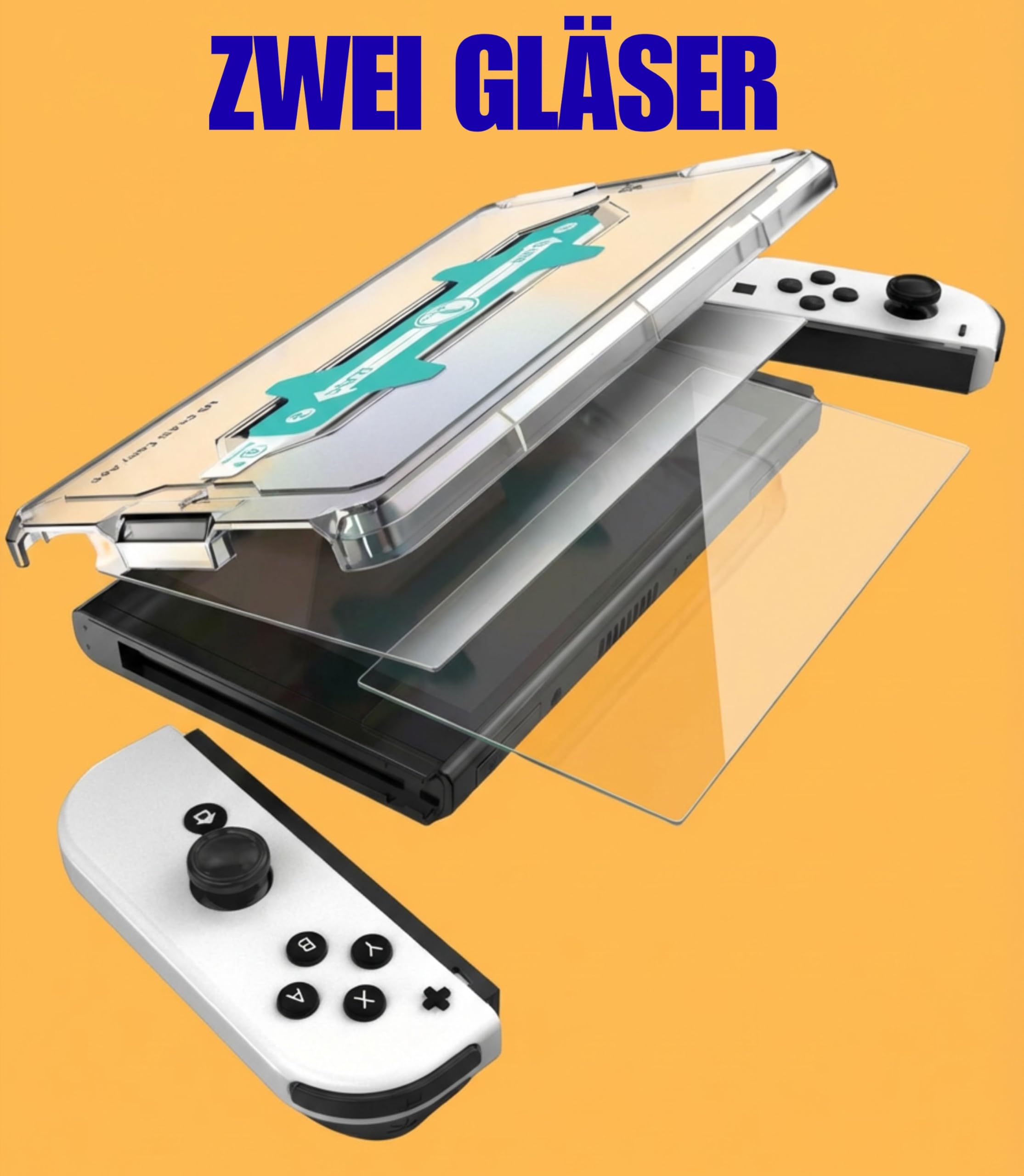 XeloTech Schutzglas für Nintendo Switch OLED mit Schablone zur Positionierung 2 Stück - Echter Dispalyschutz - Keine Folie aus Plastik - Echtes Glas - 7.0 Zoll 7