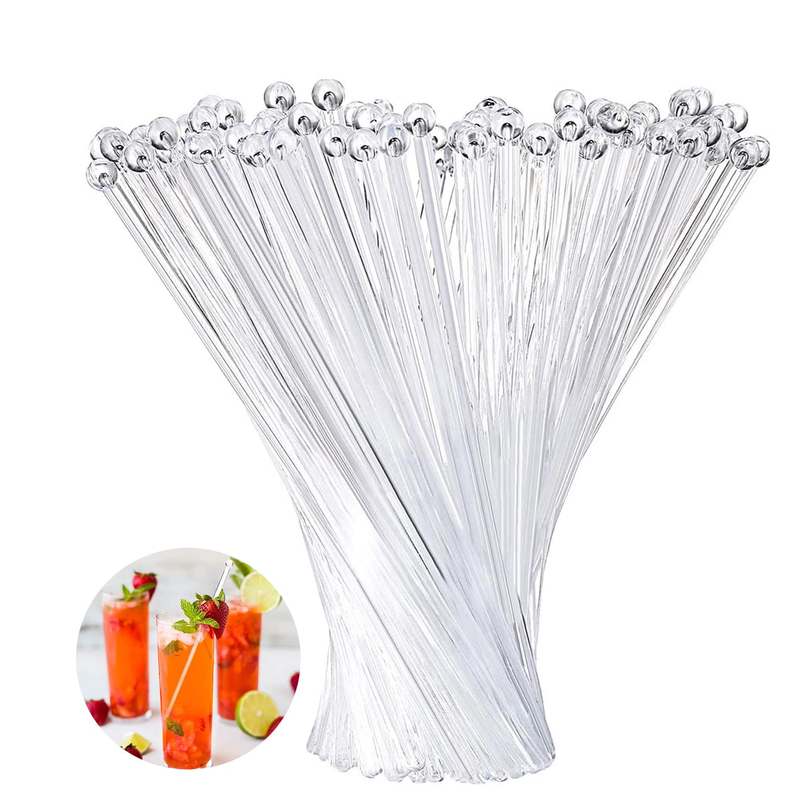 Photo 1 of 200 Pieces Ball Head Stirrer Disposible Plastic Round Top Crystal Swizzle Sticks, Crystal Cake Pops, Cocktail Coffee Drink Stirrers (Clear)