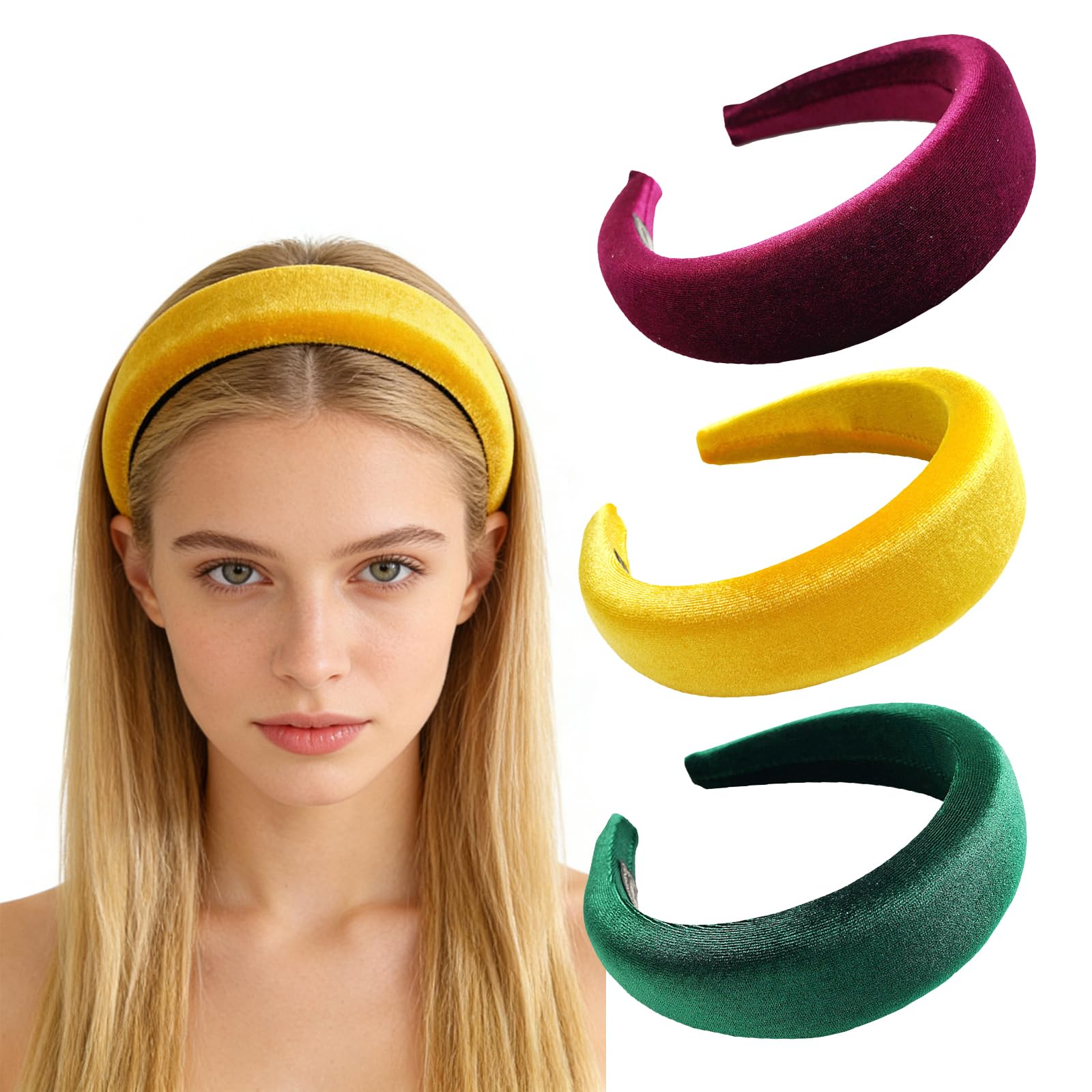 Velvet Padded Headbands for Women – 3 PC Wide Hairband Hair Accessories for Women & Girls, Non-Pinching, Comfortable Fit 12807 — image 1