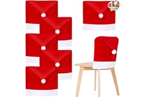 JOYIN 6 Pcs Christmas Chair Covers, Red Hat Chair Slipcovers, Santa Claus Chair Back Covers for Christmas Holiday Festival Decoration, Xmas Decorations Indoor Home Décor