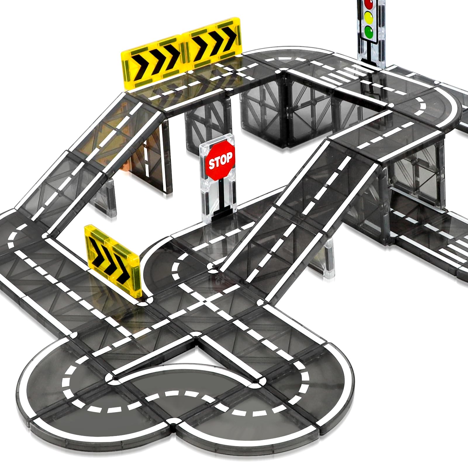 katietoy Magnetic Tiles Road Set for Kids, 46Pcs Magnet Toys for Toddler STEM Educational Magnetic Building Blocks Construction Toys for 3 4 5 6 7 8 Years Old Boys & Girls Christmas Birthday Gifts