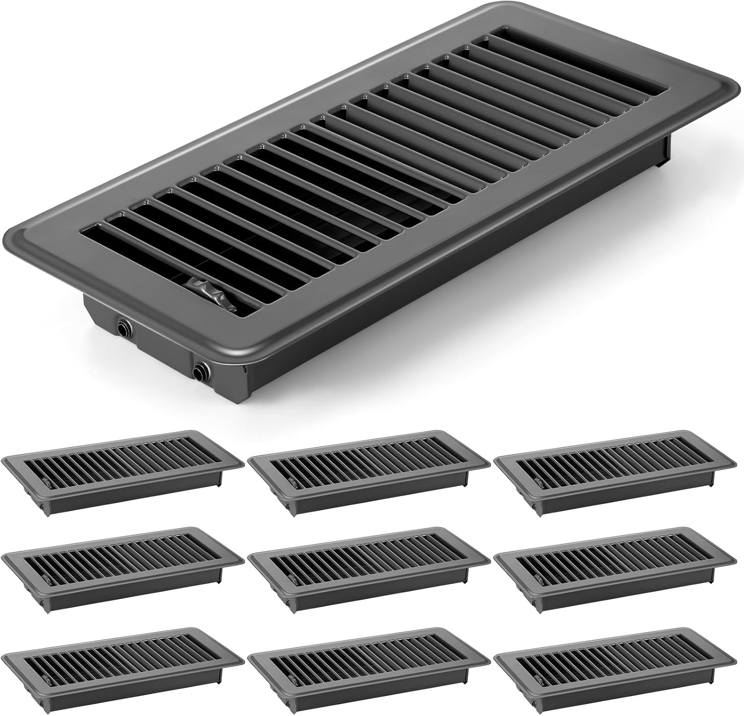 Registers, Grilles & Vents - 4 x 10'' Floor Vent Covers Heavy Duty Floor Register Metal Heat Vent Covers with Rust Proof Finish for Home Floor Heater (Dark Gray,12 Pcs)