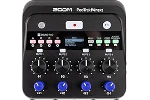 Zoom PodTrak P4next Podcast Recorder, Battery Powered, 4 Microphone Inputs, 4 Headphone Outputs, AI Noise Reduction, Tone & C