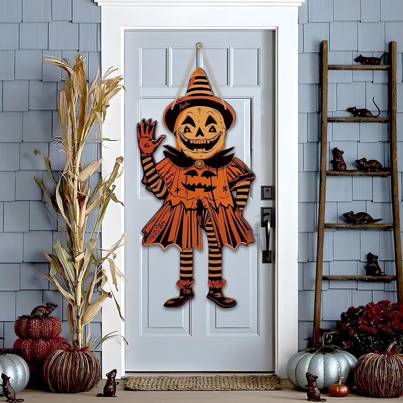 Photo 1 of * it has a little rip in it *
Vintage Halloween Decor Wood Sign 24.8x12.2inch Vintage Halloween Door Decorations Horror Spooky Pumpkin Pattern Retro Halloween Party Wall Door Hanger