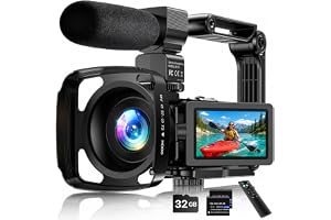 4K Video Camera Camcorder 64MP Vlogging Camera for YouTube 3.0" Touch Screen 18X Digital Zoom IR Night Vision with External Stereo Microphone,Remote,Lens Hood,Handheld Stabilizer,32G Card &2 Batteries