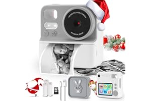 CHANTKIN Kids Camera Instant Print with Silicone Cover, Dual Front and Rear Digital Cameras Toys for Toddlers, Birthday for Boy Girl 6-12 Years Old (White)
