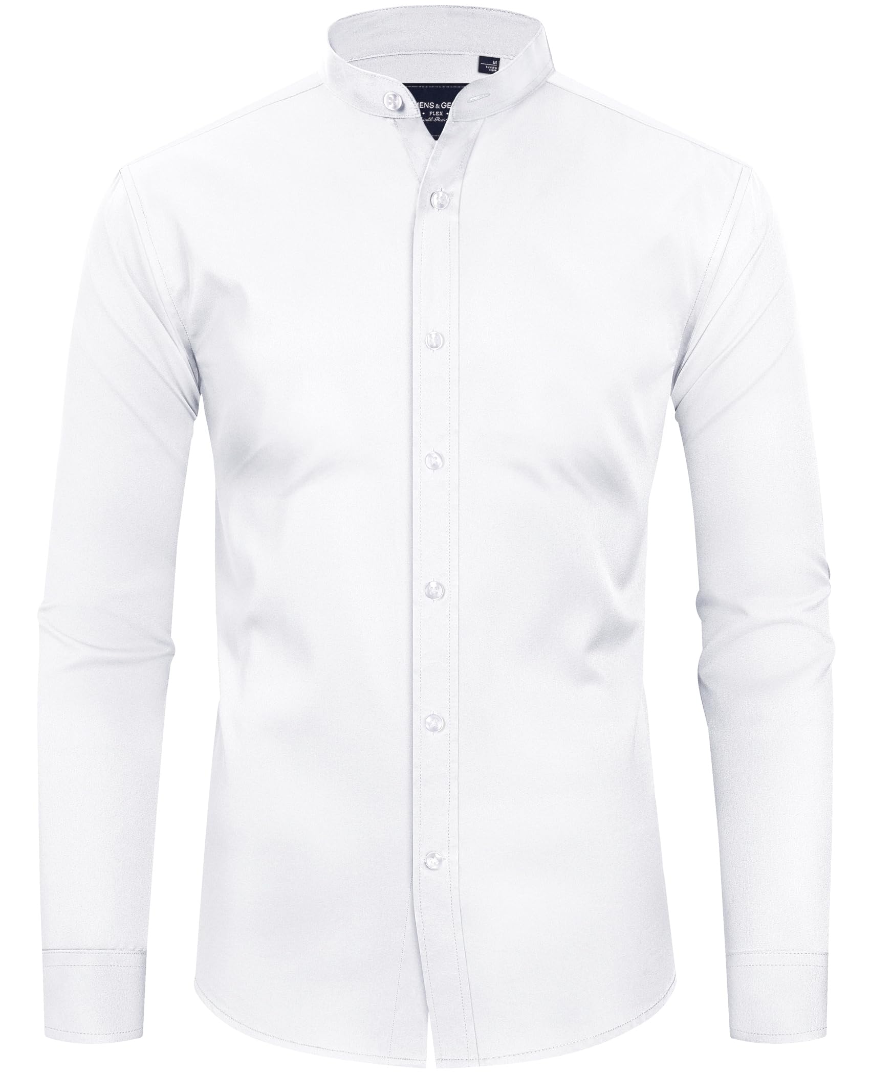 Photo 1 of Alimens & Gentle Men's Stretch Mandarin Collar Dress Shirt Long Sleeve Solid Banded Collar Button Down Shirts White