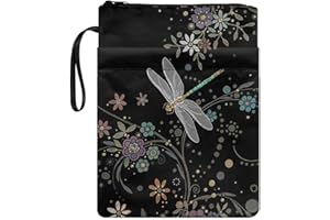 WELLFLYHOM Dragonfly Book Sleeve Book Protector, Book Covers for Paperbacks, Washable Fabric, Hippie Floral Book Sleeves with