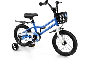 HONEY JOY Kids Bike, 14 16 18 Inch Toddler Bikes w/Training Wheels & Handbrake, Steel Frame, Fully Enclosed Chain, Adjustable
