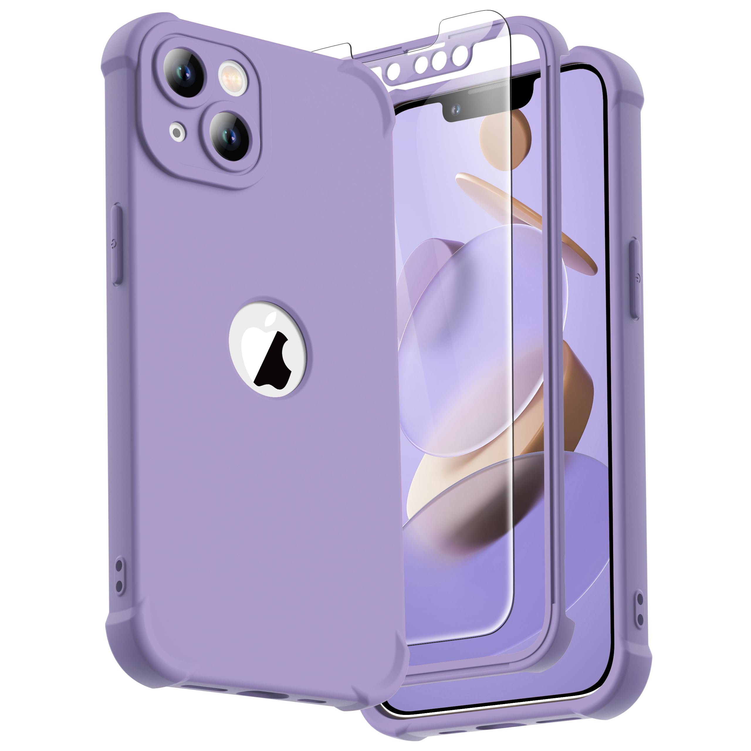 ORETECH for iPhone 13 Case, with [2 Pack Tempered Glass Screen Protector] [Camera Lens Guard] [15FT Military Grade Drop Test] 360° Shockproof Slim Fit Rubber Bumper Phone Cover - Lilac — image 1