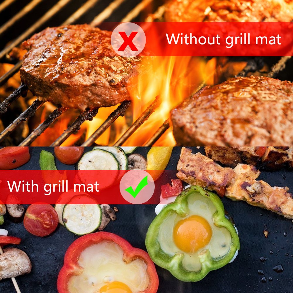 HYCKee Grill Mat Set of 5, Non Stick, Easy to Clean, Heat Resistantand - Grilling Accessories - Works on Gas, Charcoal, Electric Grill and More Black(40cm*33cm)