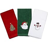 Aneco 3 Pack Christmas Hand Towels - 12 x 18 Inch, 100% Cotton, 3 Colors, Christmas Pattern Decorative Gift Set