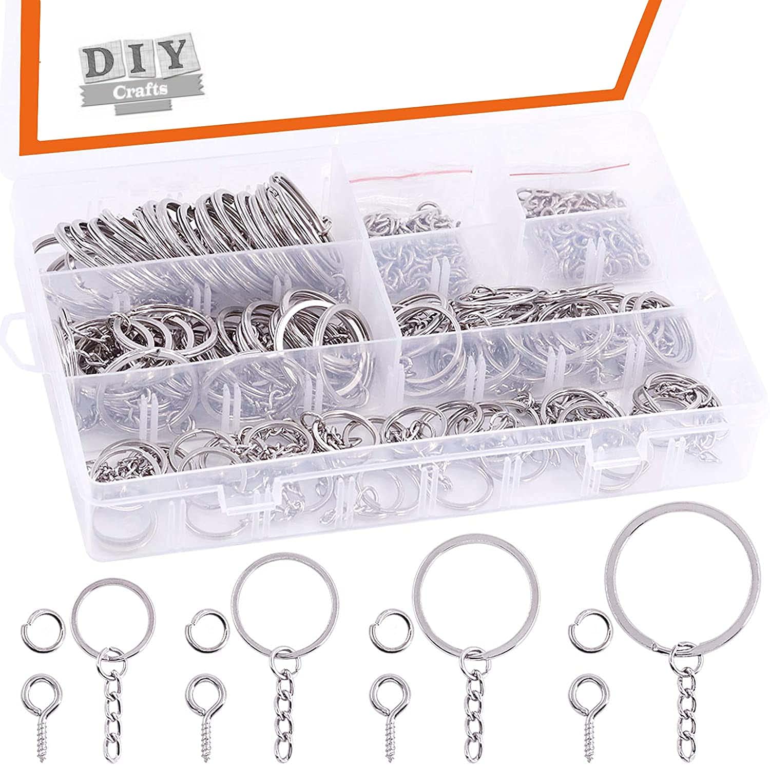 DIY Crafts Sliver Key Chain Rings Kit, Keychain Rings with Chain and