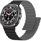 Anlinser Magnetic Bands Compatible with Samsung Galaxy Watch Ultra 2/1 Band 47mm for Men Women, Waterproof Silicone Sport Strap with Magnet Compatible with Samsung Watch Ultra, Black/Gray