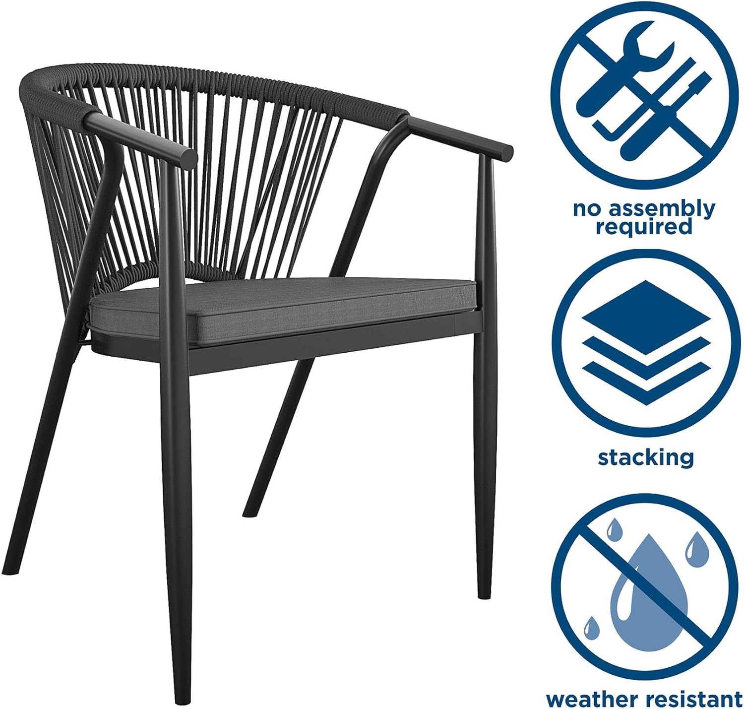 CosmoLiving by Cosmopolitan 88288BGYE, Circi Collection, Stacking Rope Weave, 4-Pack, Black and Charcoal Dining Chairs : Garden & Outdoor