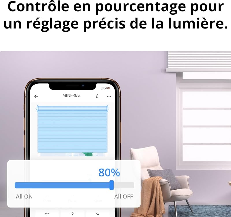 Interrupteur Matter pour Volet roulant MINI-RBS, Wi-Fi 2,4 GHz, Format Mini, Contrôle en Pourcentage, Compatible Alexa/Google Home/HomeKit/Home Assistant, Fil Neutre Requis, 1 Unité