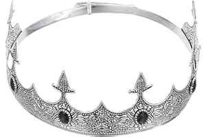Generic Adjustable Men’s Metal Party Crown Headband, Medieval King Costume Crown in Antique Silver and Black