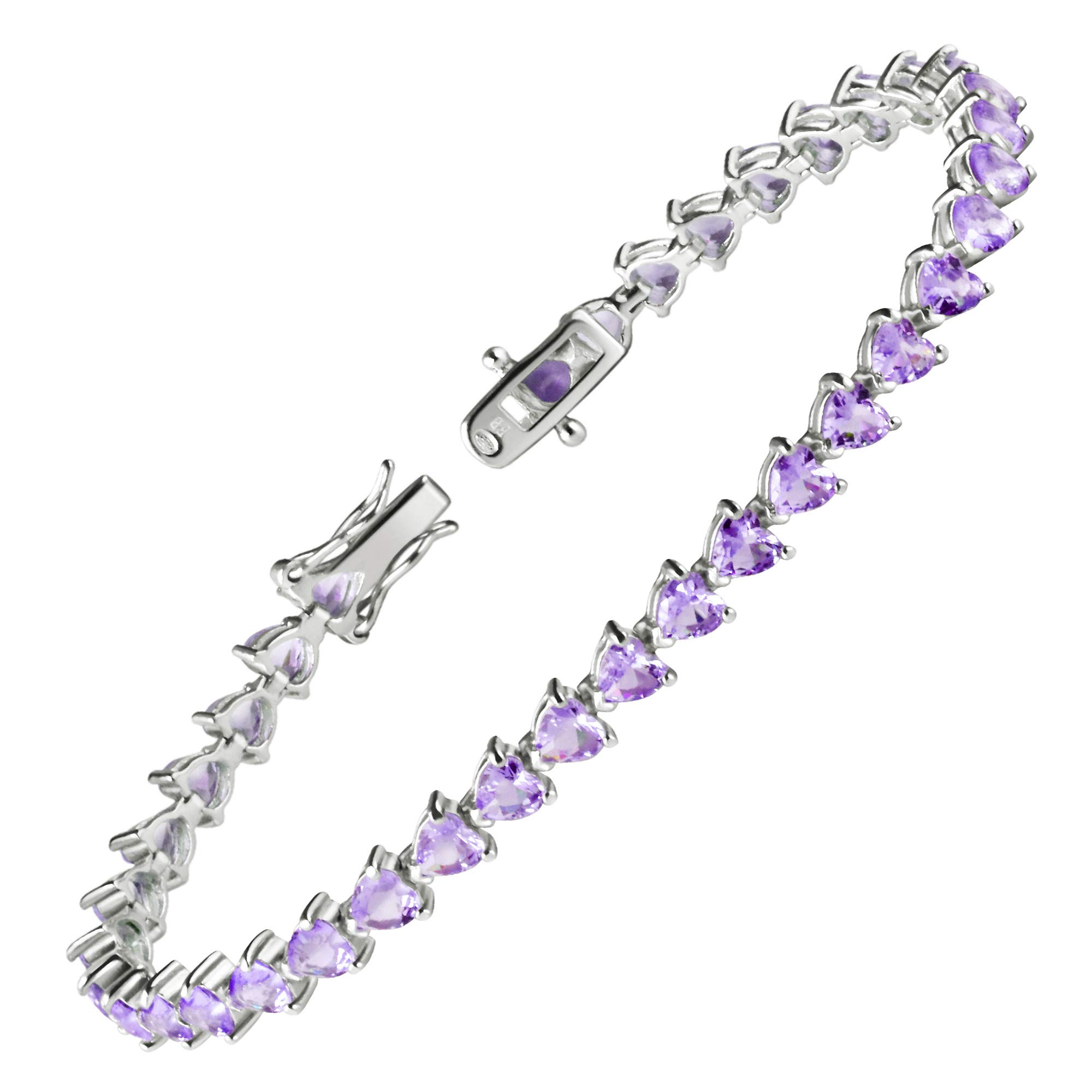 Franki Baker Sterling Silver & Heart Shaped Amethyst CZ Tennis Bracelet, Length 20cm
